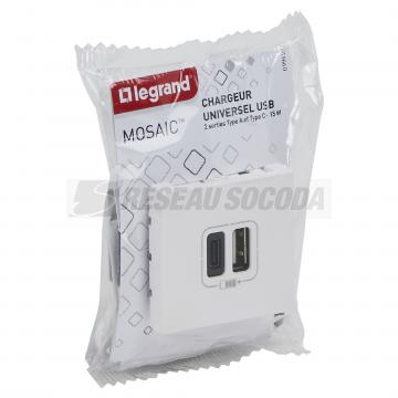  2 USB AC 3A 2MOD COMPO BLANC 