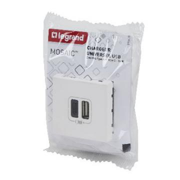 2 USB AC 3A 2MOD COMPO BLANC 