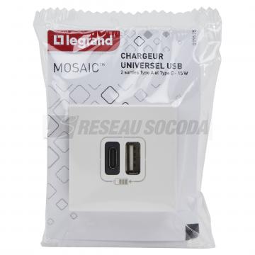  2 USB AC 3A 2MOD COMPO BLANC 